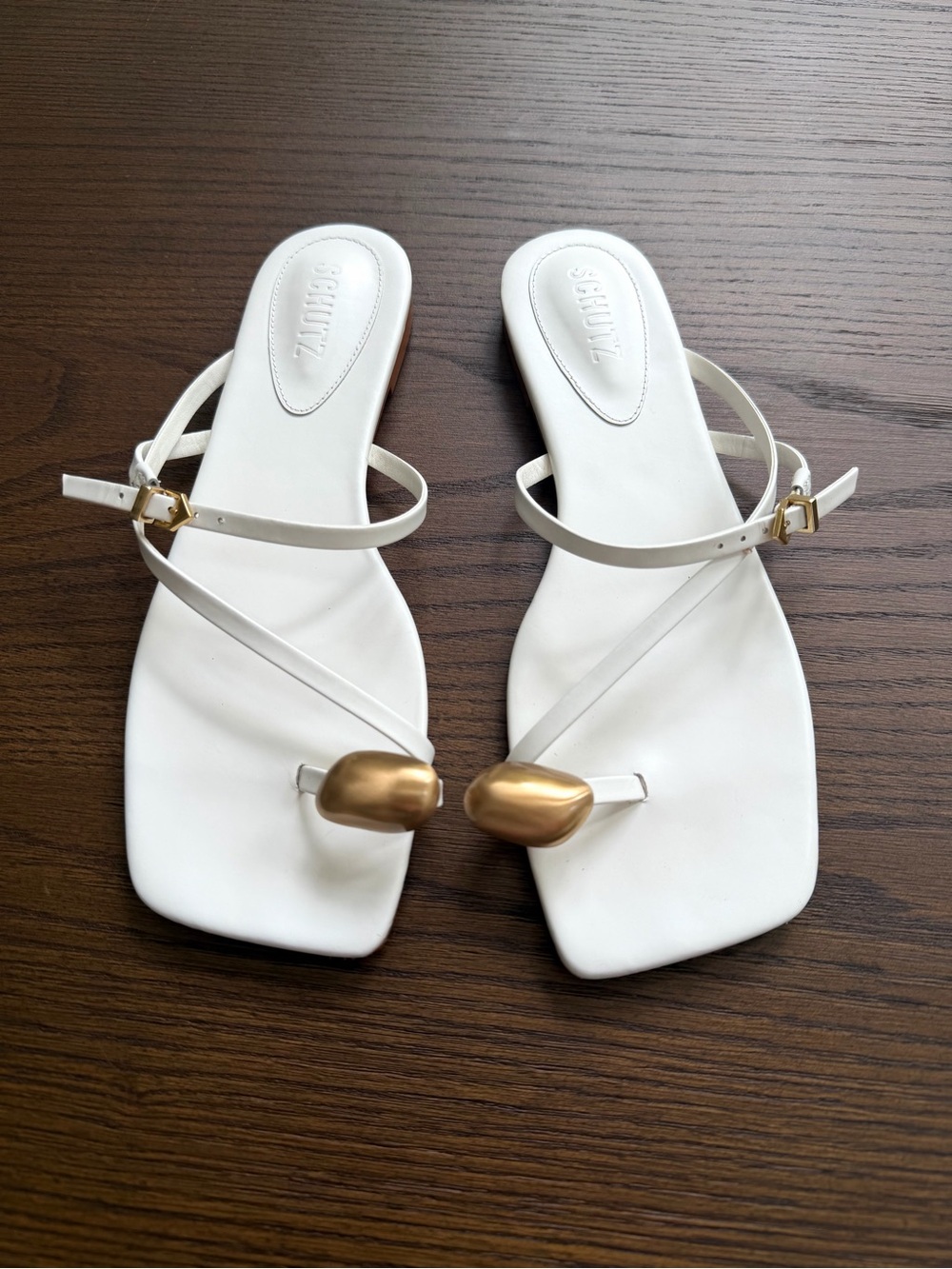 SCHUTZ Leather Elysa Slide Toe-Ring Sandals with Gold Accent